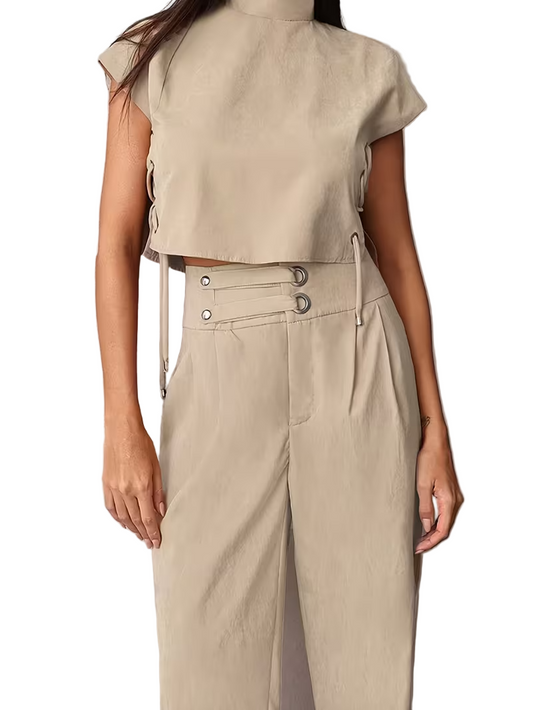 Women's High-Neck Crop Top and Pants Set