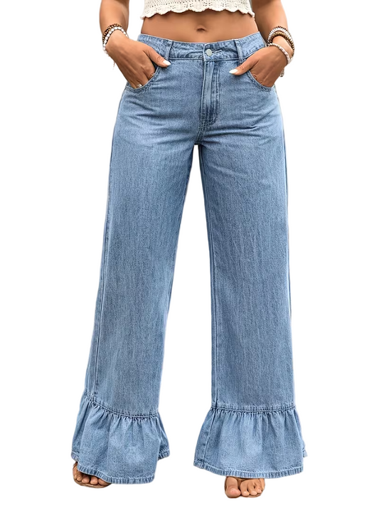 Women's Ruffle-Hem Denim Pants