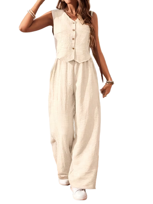 Women's Sleeveless Button-Front Two-Piece Set