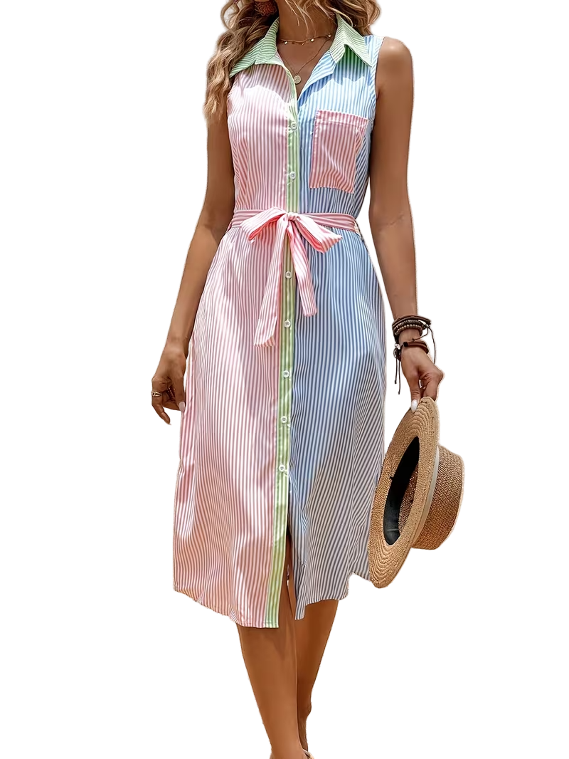 Women's Sleeveless Striped Shirt Dress